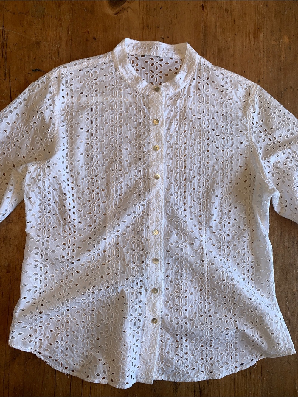 White Eyelet Button-Front Blouse